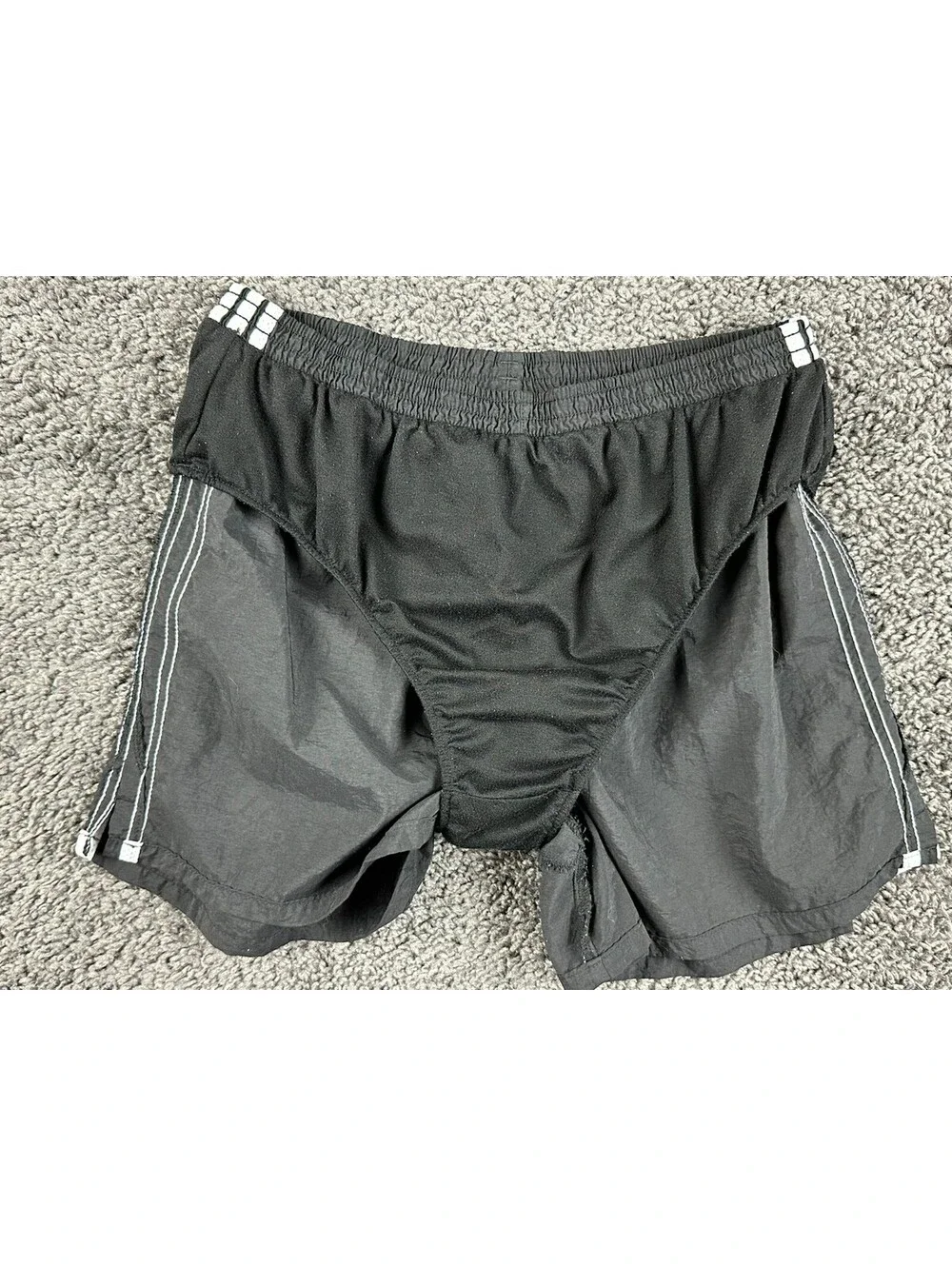 Vintage Y2K Adidas Running Shorts Mens Black 3 Stripe Nylon Lined Sz M